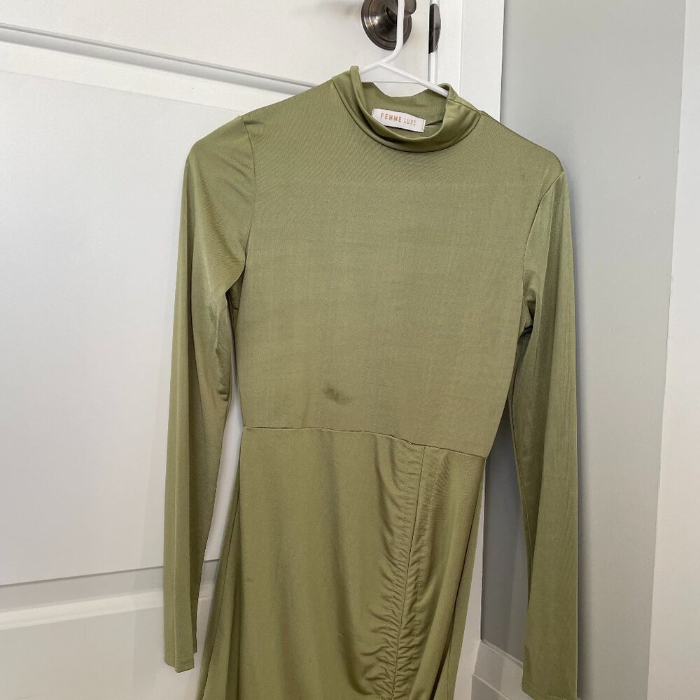Femme Lux Pistachio Green Mock Neck Dress